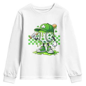 St Patricks Day Shamrock Baseball Player Gift Youth Sweatshirt TS12 White Print Your Wear