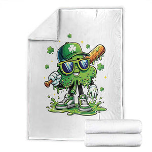 Funny St Patricks Day Clover Baseball Player Gift Throw Blanket TS12 White Print Your Wear