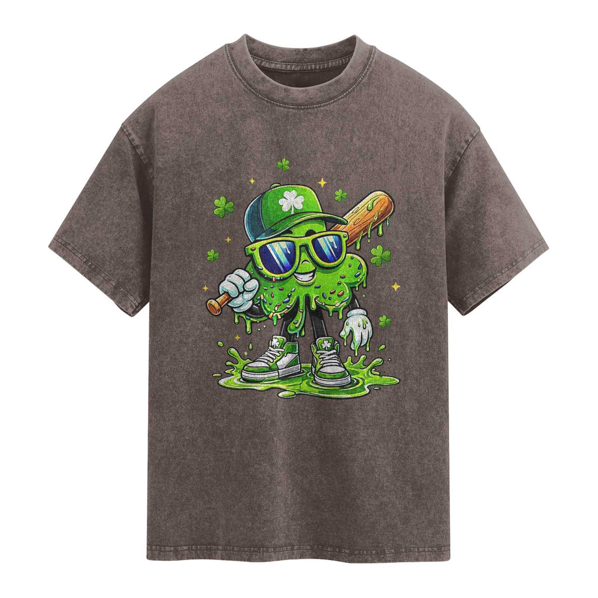 Funny St Patricks Day Clover Baseball Player Gift Washed Cotton T-Shirt