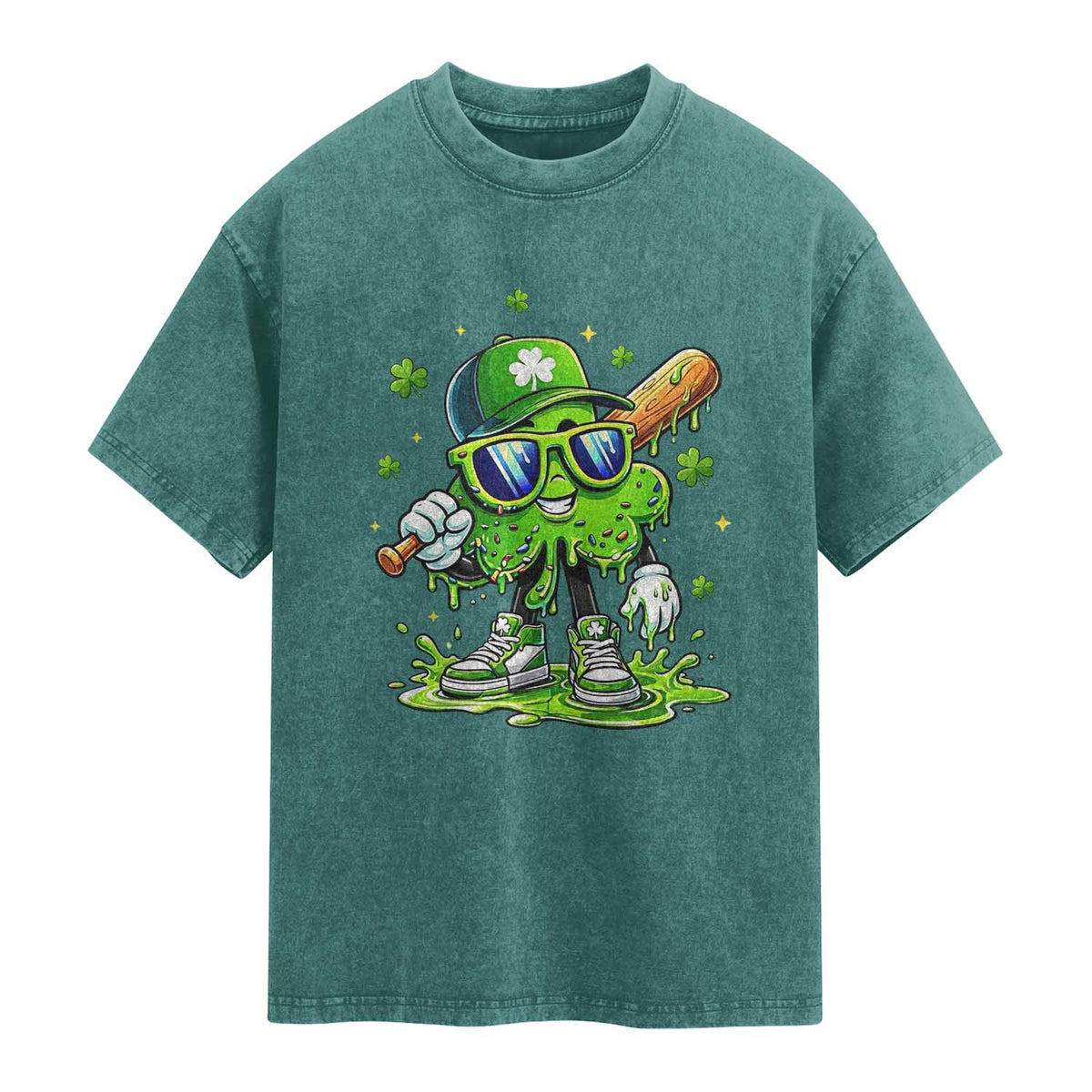 Funny St Patricks Day Clover Baseball Player Gift Washed Cotton T-Shirt