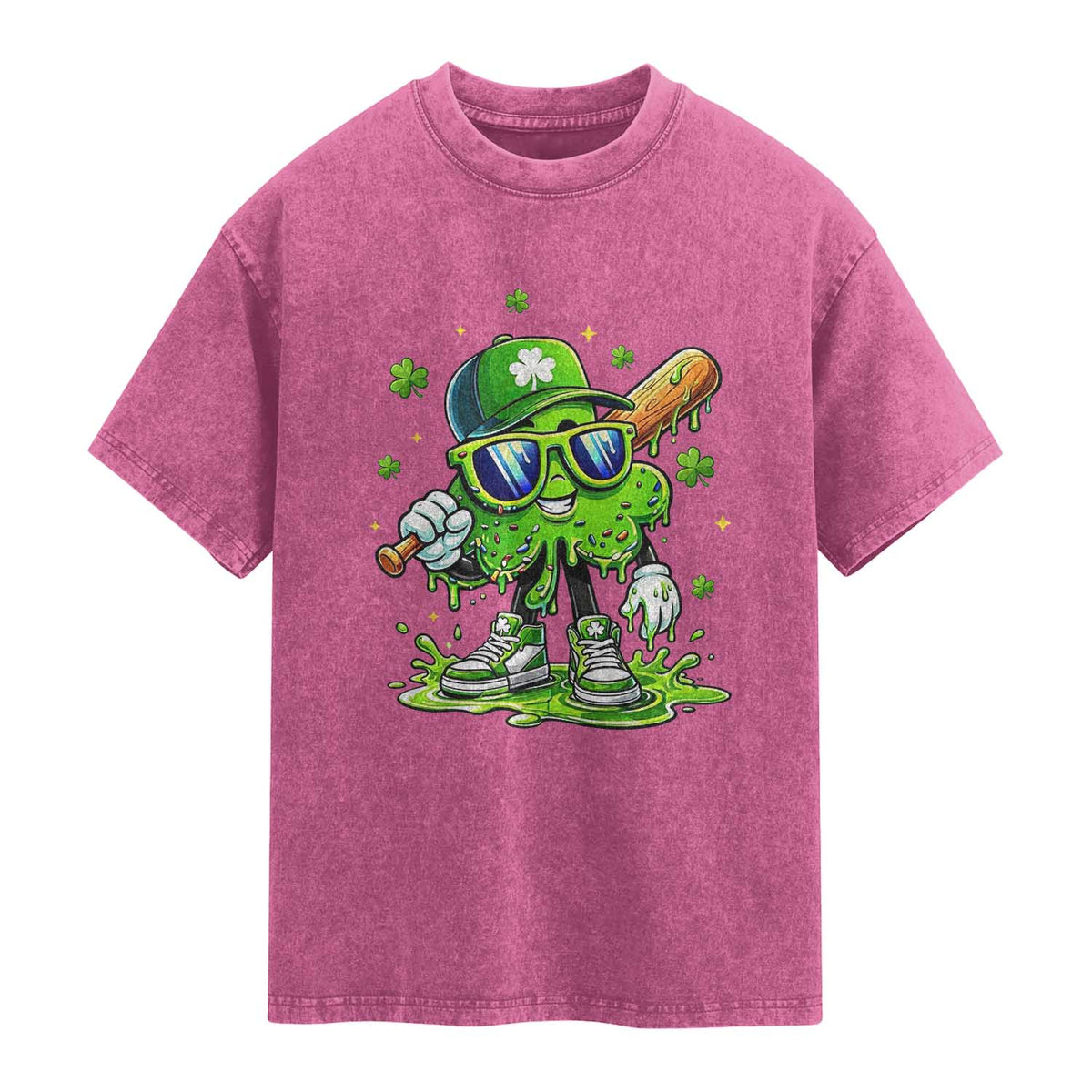 Funny St Patricks Day Clover Baseball Player Gift Washed Cotton T-Shirt