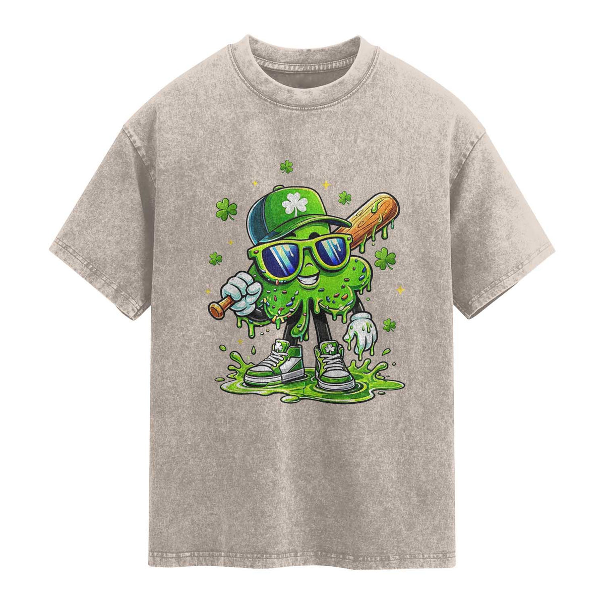 Funny St Patricks Day Clover Baseball Player Gift Washed Cotton T-Shirt