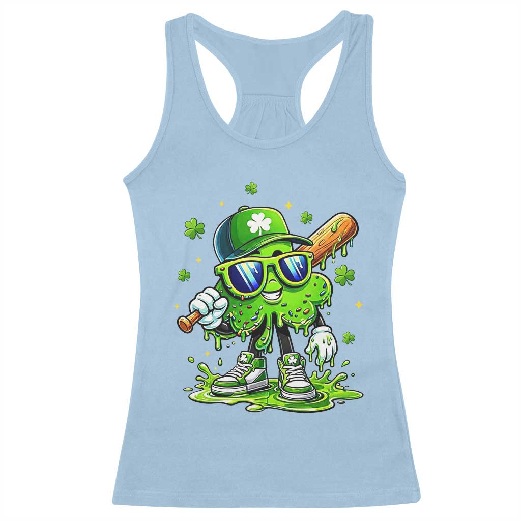 Funny St Patricks Day Clover Baseball Player Gift Racerback Tank Top TS12 Light Blue Print Your Wear