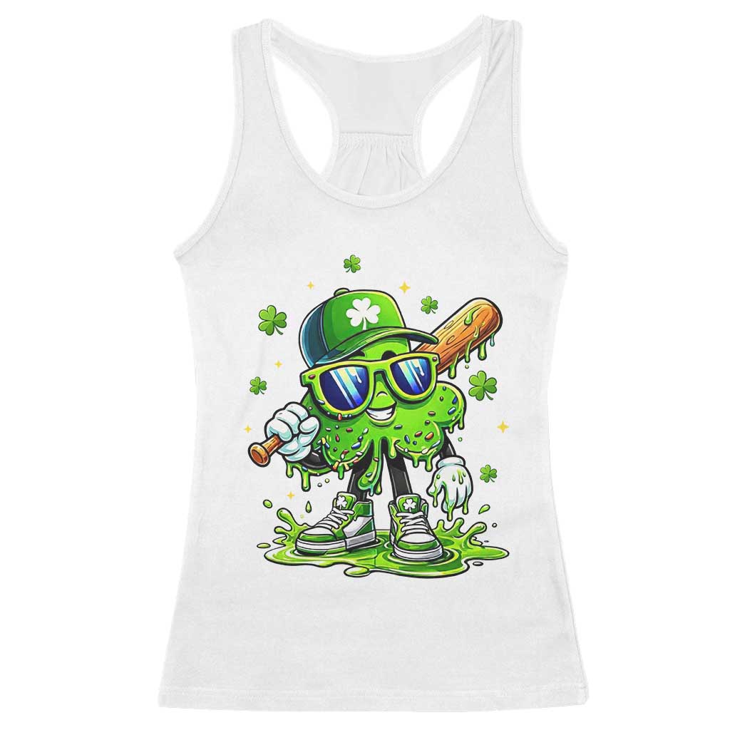 Funny St Patricks Day Clover Baseball Player Gift Racerback Tank Top TS12 White Print Your Wear