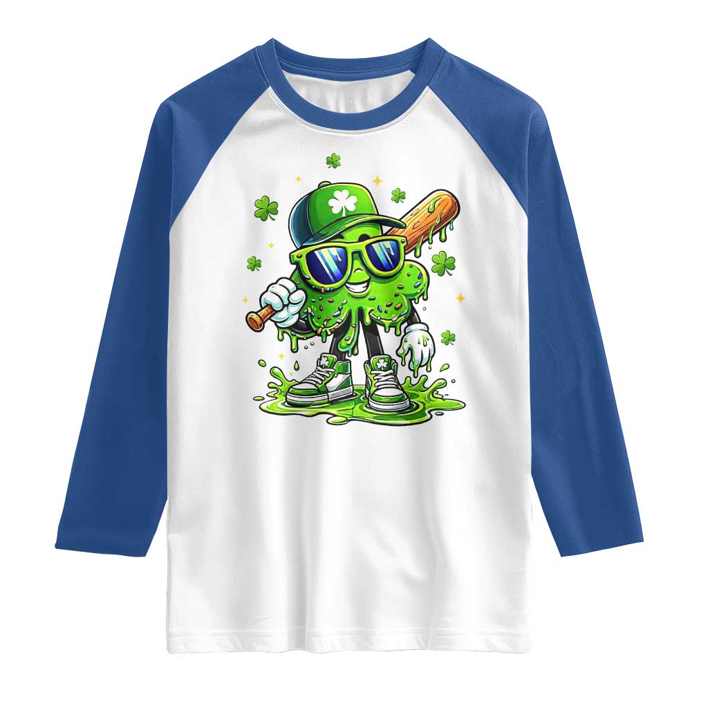 Funny St Patricks Day Clover Baseball Player Gift Raglan Shirt TS12 White Royal Print Your Wear
