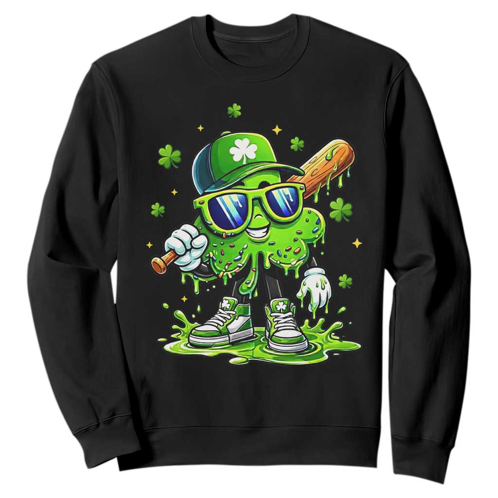 Funny St Patricks Day Clover Baseball Player Gift Sweatshirt TS12 Black Print Your Wear