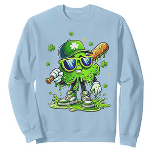 Funny St Patricks Day Clover Baseball Player Gift Sweatshirt TS12 Light Blue Print Your Wear