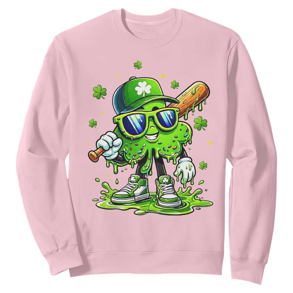Funny St Patricks Day Clover Baseball Player Gift Sweatshirt TS12 Light Pink Print Your Wear
