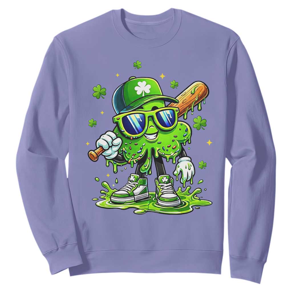 Funny St Patricks Day Clover Baseball Player Gift Sweatshirt TS12 Violet Print Your Wear