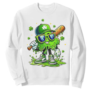 Funny St Patricks Day Clover Baseball Player Gift Sweatshirt TS12 White Print Your Wear