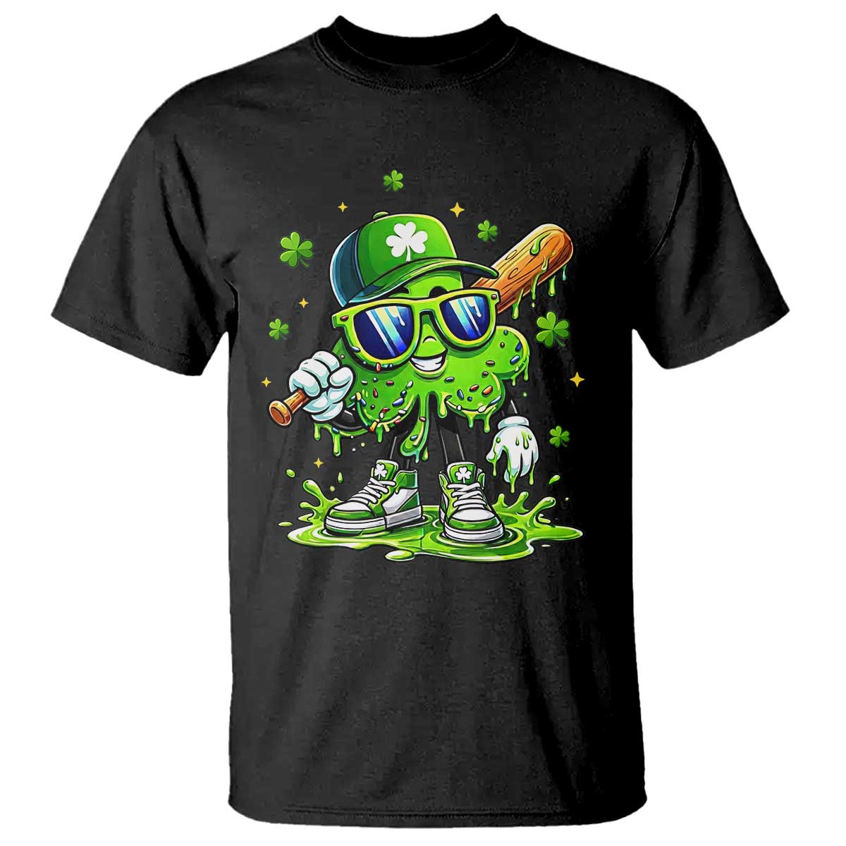 Funny St Patricks Day Clover Baseball Player Gift T Shirt TS12 Black Print Your Wear