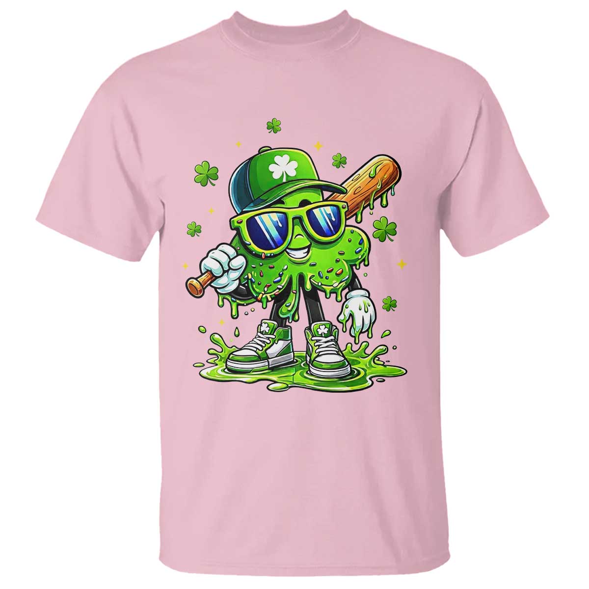 Funny St Patricks Day Clover Baseball Player Gift T Shirt TS12 Light Pink Print Your Wear