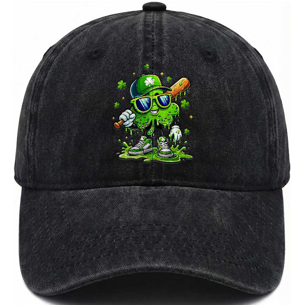 Funny St Patricks Day Clover Baseball Player Gift Washed Cotton Baseball Cap TS12 Washed Cap Universal Fit Black Print Your Wear
