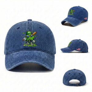 Funny St Patricks Day Clover Baseball Player Gift Washed Cotton Baseball Cap TS12 Washed Cap Universal Fit Royal Blue Print Your Wear
