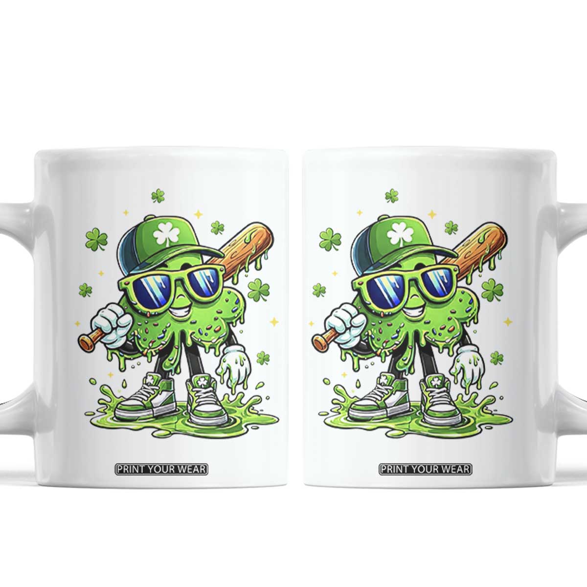 Funny St Patricks Day Clover Baseball Player Gift Coffee Mug TS12 White Print Your Wear