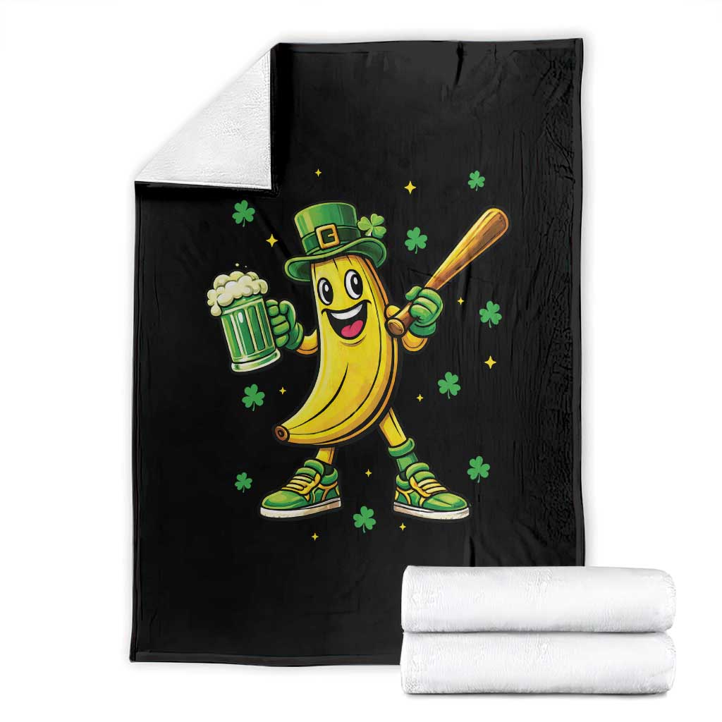 Funny Banana Baseball Player Gift Throw Blanket St Patricks Day TS12 Black Print Your Wear