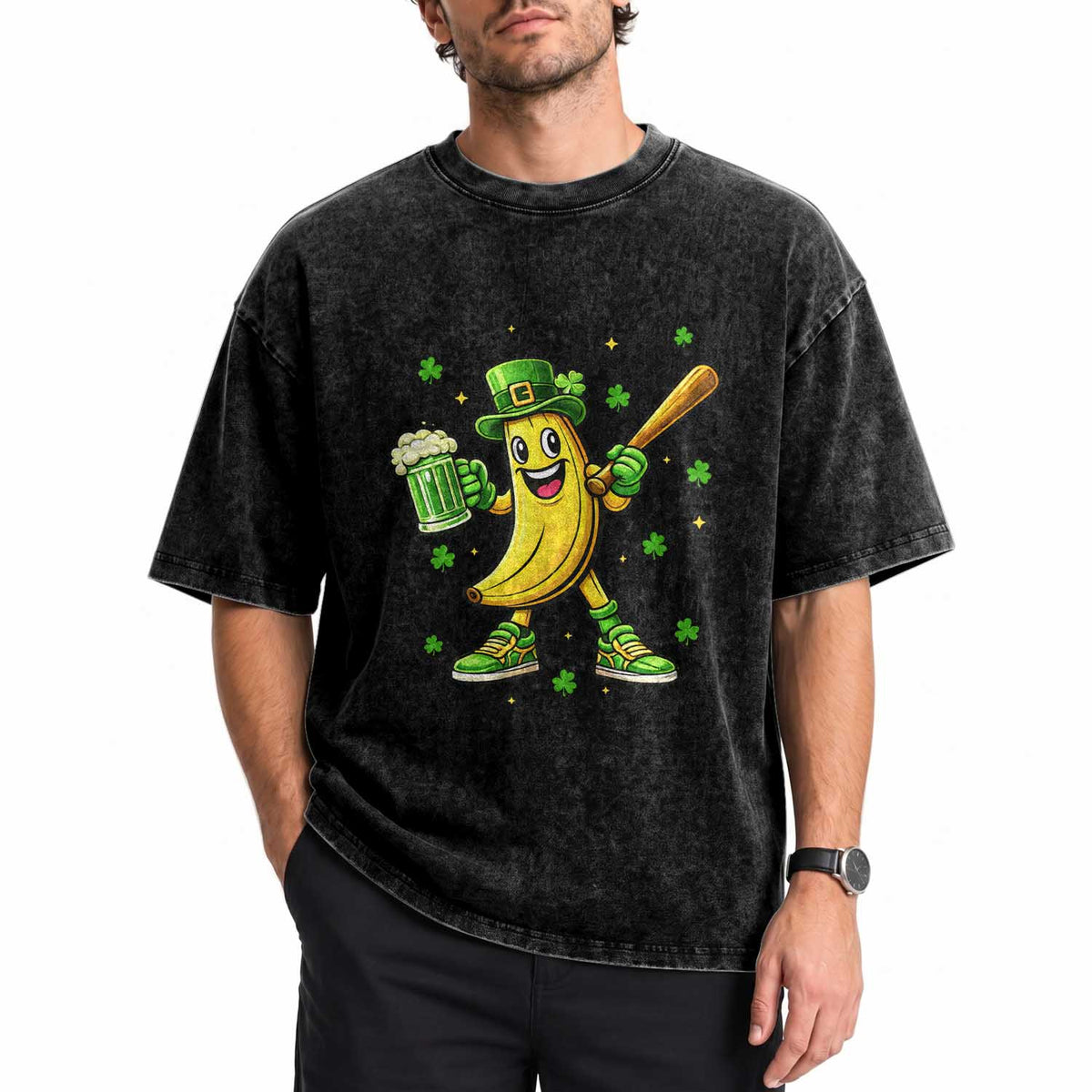 Funny Banana Baseball Player Gift Washed Cotton T-Shirt St Patricks Day