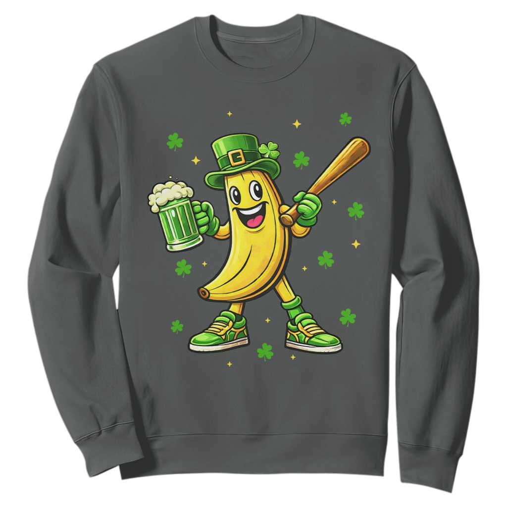 Funny Banana Baseball Player Gift Sweatshirt St Patricks Day TS12 Dark Heather Print Your Wear