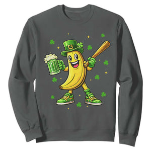 Funny Banana Baseball Player Gift Sweatshirt St Patricks Day TS12 Dark Heather Print Your Wear