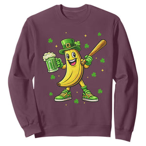 Funny Banana Baseball Player Gift Sweatshirt St Patricks Day TS12 Maroon Print Your Wear