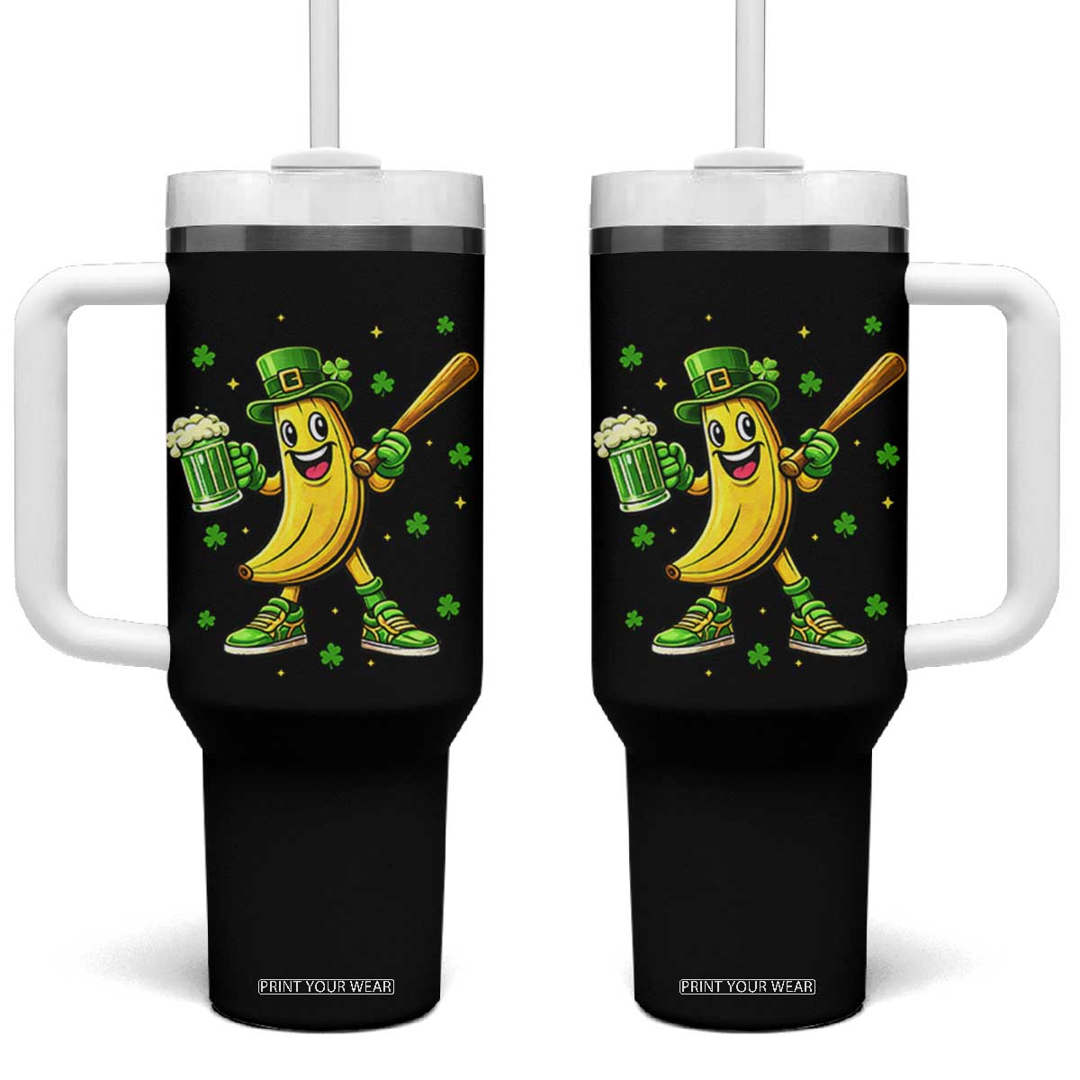 Funny Banana Baseball Player Gift Tumbler With Handle St Patricks Day TS12 One Size: 40 oz Black Print Your Wear