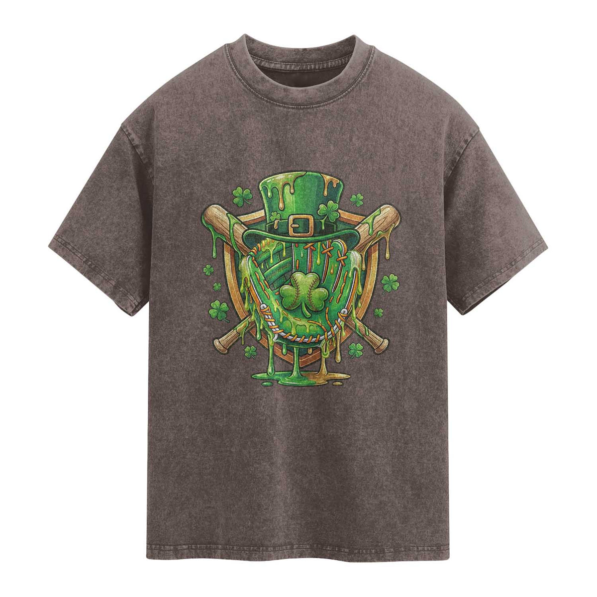 Slimy Shamrock Baseball Glove Washed Cotton T-Shirt St Patricks Day Gift