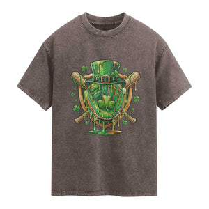 Slimy Shamrock Baseball Glove Washed Cotton T-Shirt St Patricks Day Gift