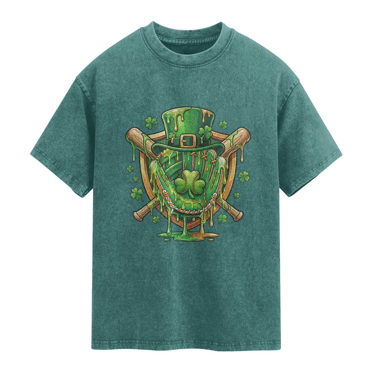 Slimy Shamrock Baseball Glove Washed Cotton T-Shirt St Patricks Day Gift