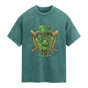 Slimy Shamrock Baseball Glove Washed Cotton T-Shirt St Patricks Day Gift