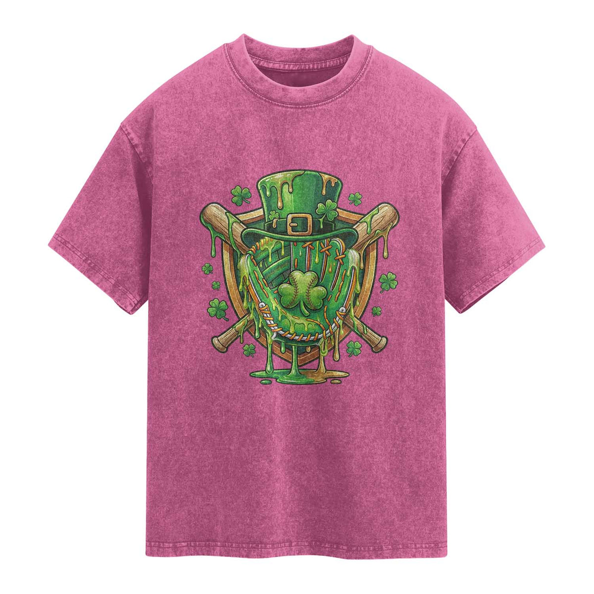 Slimy Shamrock Baseball Glove Washed Cotton T-Shirt St Patricks Day Gift
