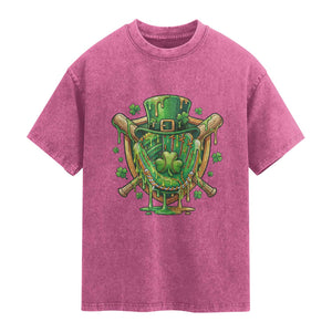 Slimy Shamrock Baseball Glove Washed Cotton T-Shirt St Patricks Day Gift