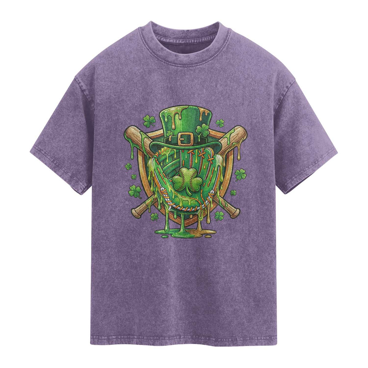 Slimy Shamrock Baseball Glove Washed Cotton T-Shirt St Patricks Day Gift