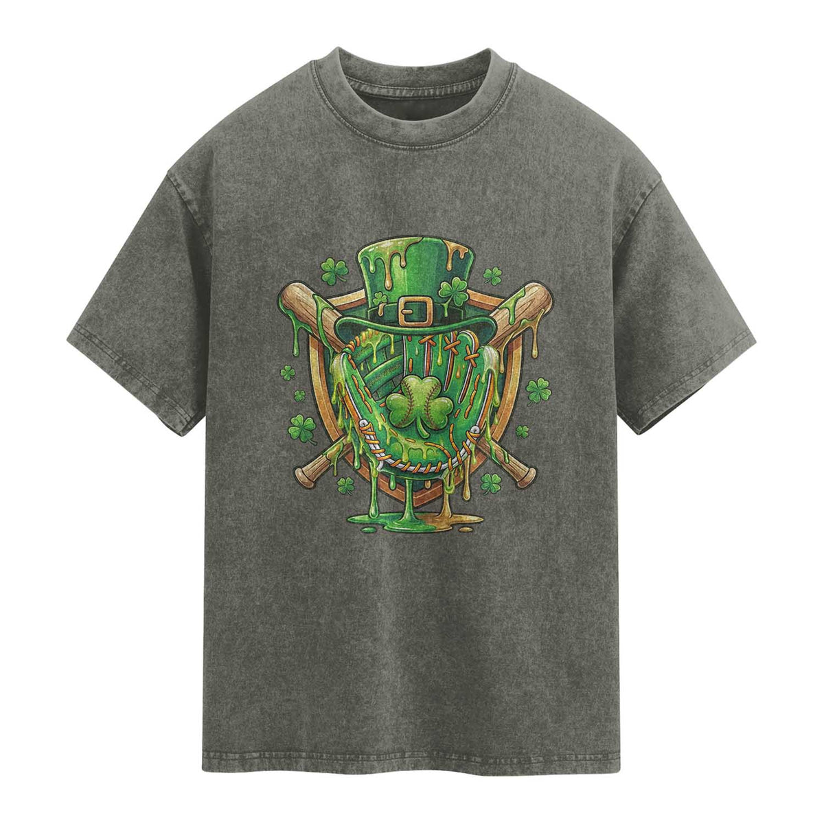 Slimy Shamrock Baseball Glove Washed Cotton T-Shirt St Patricks Day Gift