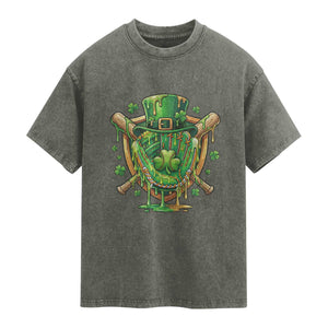 Slimy Shamrock Baseball Glove Washed Cotton T-Shirt St Patricks Day Gift