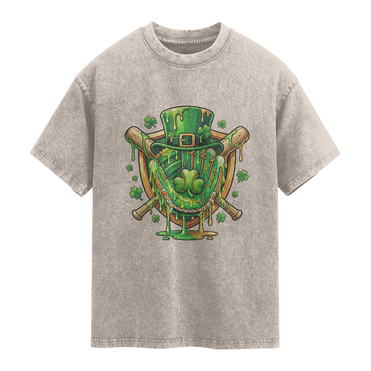 Slimy Shamrock Baseball Glove Washed Cotton T-Shirt St Patricks Day Gift