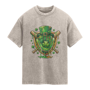Slimy Shamrock Baseball Glove Washed Cotton T-Shirt St Patricks Day Gift