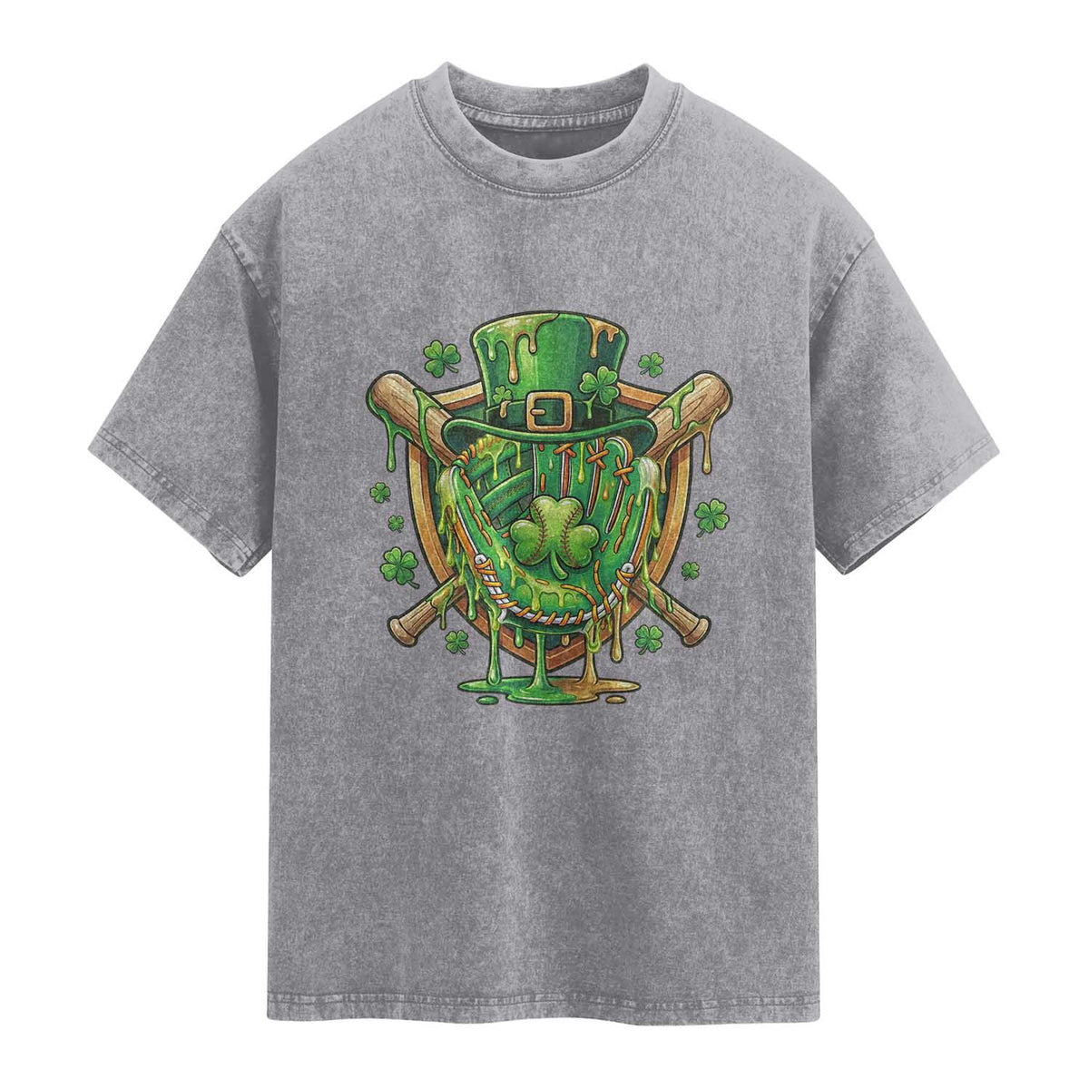 Slimy Shamrock Baseball Glove Washed Cotton T-Shirt St Patricks Day Gift