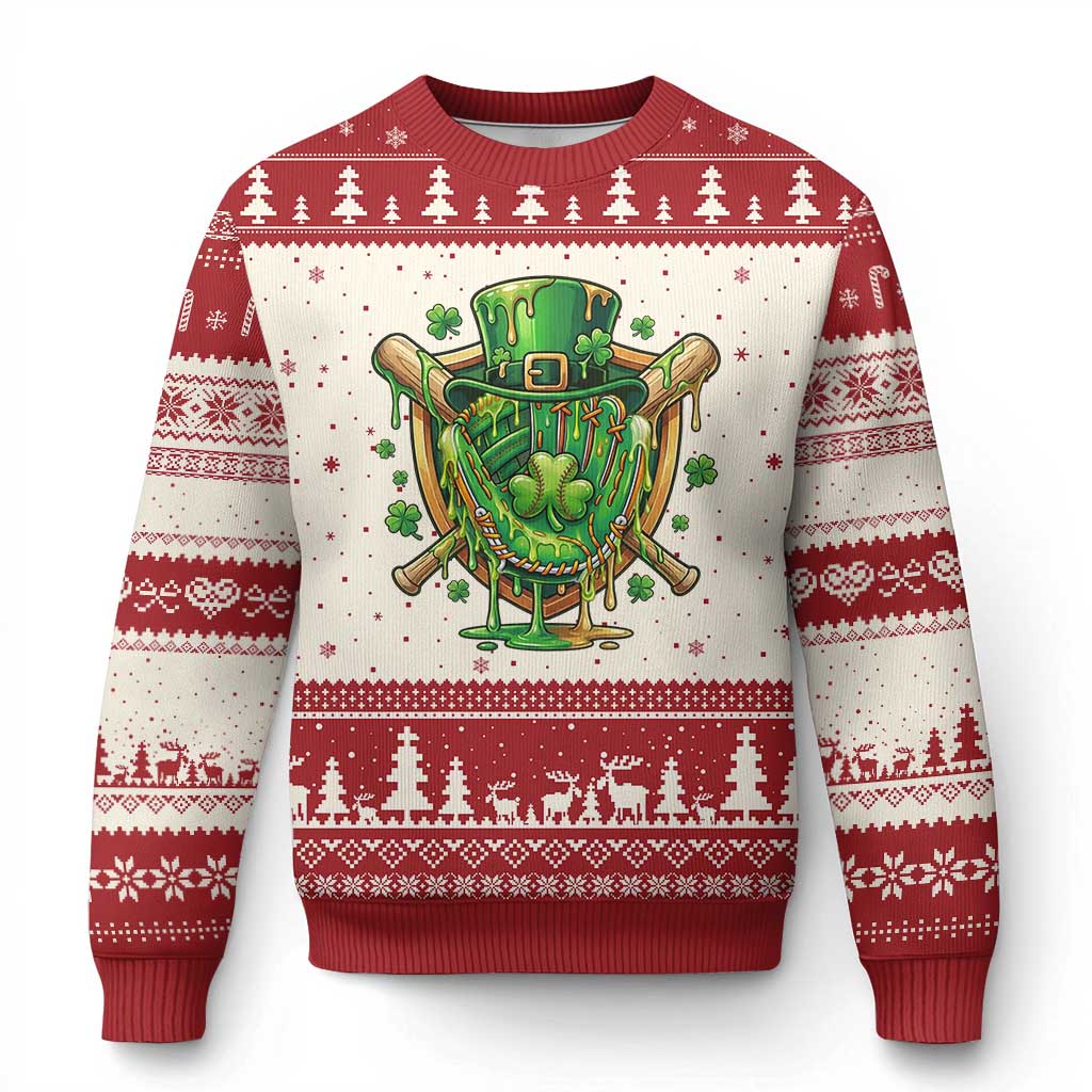 Slimy Shamrock Baseball Glove Ugly Christmas Sweater St Patricks Day Gift TS12 Beige Red Print Your Wear