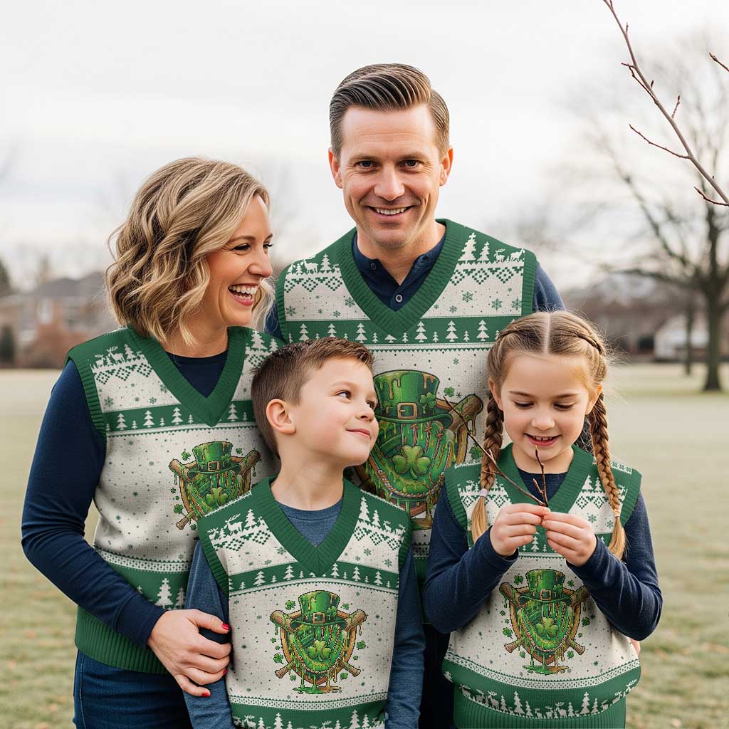 Slimy Shamrock Baseball Glove V-Neck Knit Sweater Vest St Patricks Day Gift TS12 Beige Green Print Your Wear