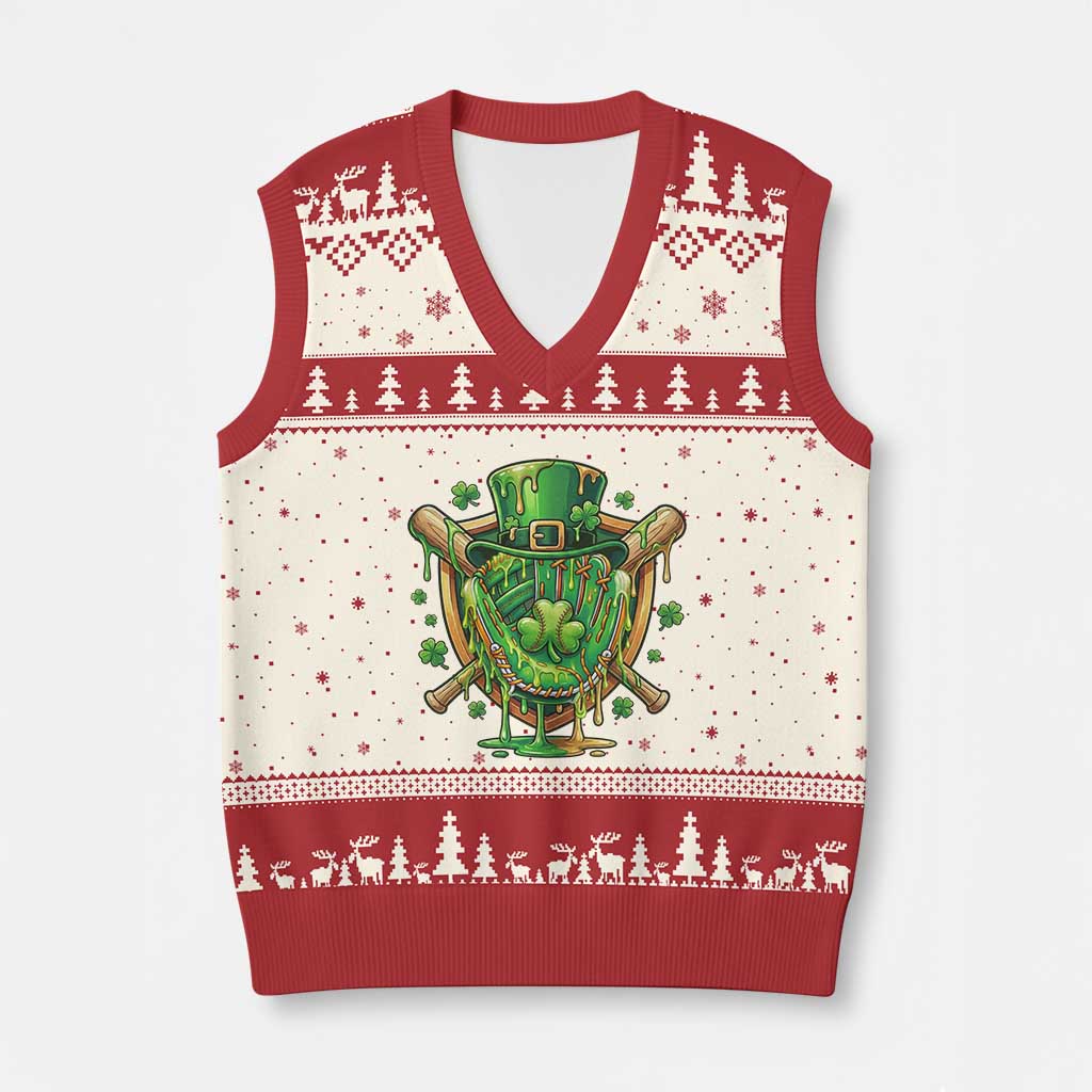 Slimy Shamrock Baseball Glove V-Neck Knit Sweater Vest St Patricks Day Gift TS12 Beige Red Print Your Wear