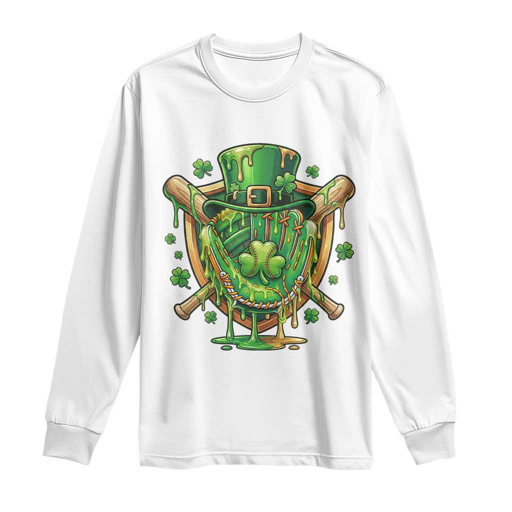 Slimy Shamrock Baseball Glove Long Sleeve Shirt St Patricks Day Gift TS12 White Print Your Wear