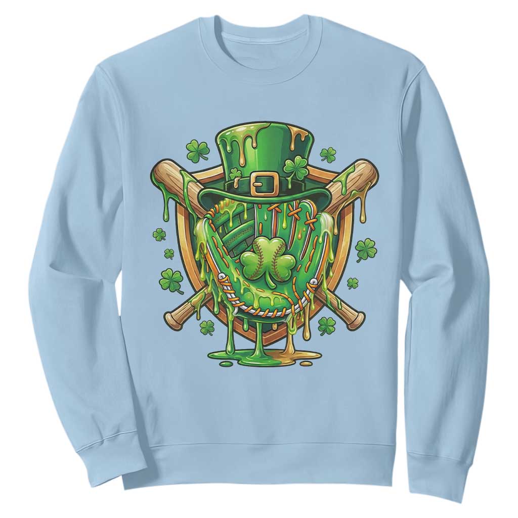 Slimy Shamrock Baseball Glove Sweatshirt St Patricks Day Gift TS12 Light Blue Print Your Wear