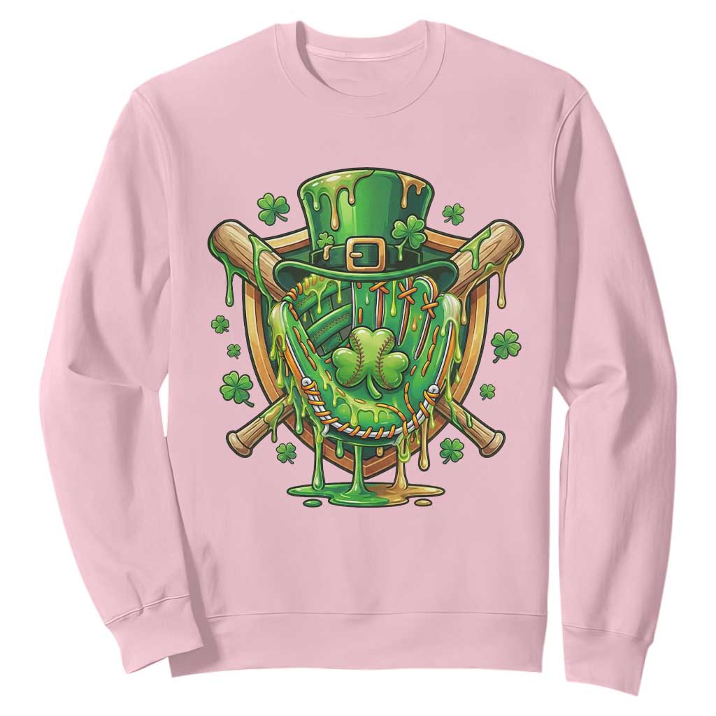 Slimy Shamrock Baseball Glove Sweatshirt St Patricks Day Gift TS12 Light Pink Print Your Wear