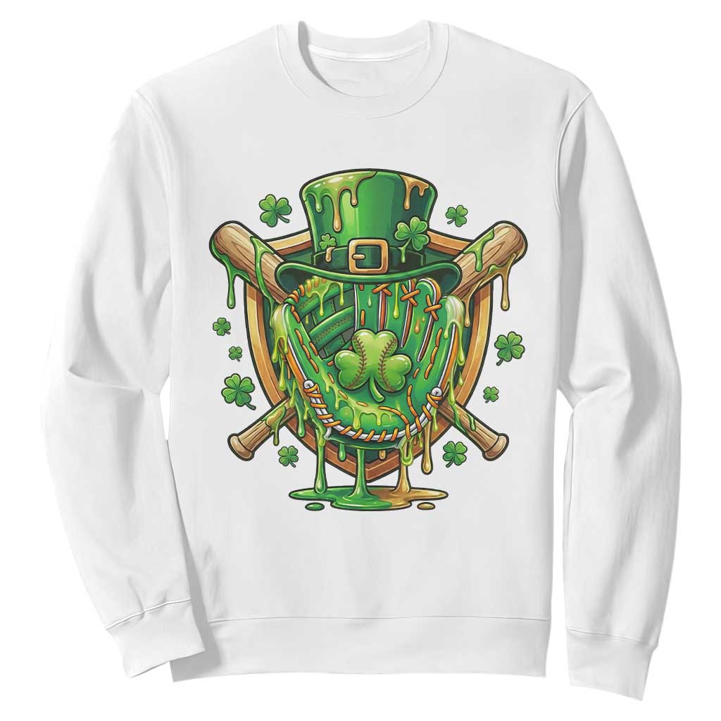 Slimy Shamrock Baseball Glove Sweatshirt St Patricks Day Gift TS12 White Print Your Wear