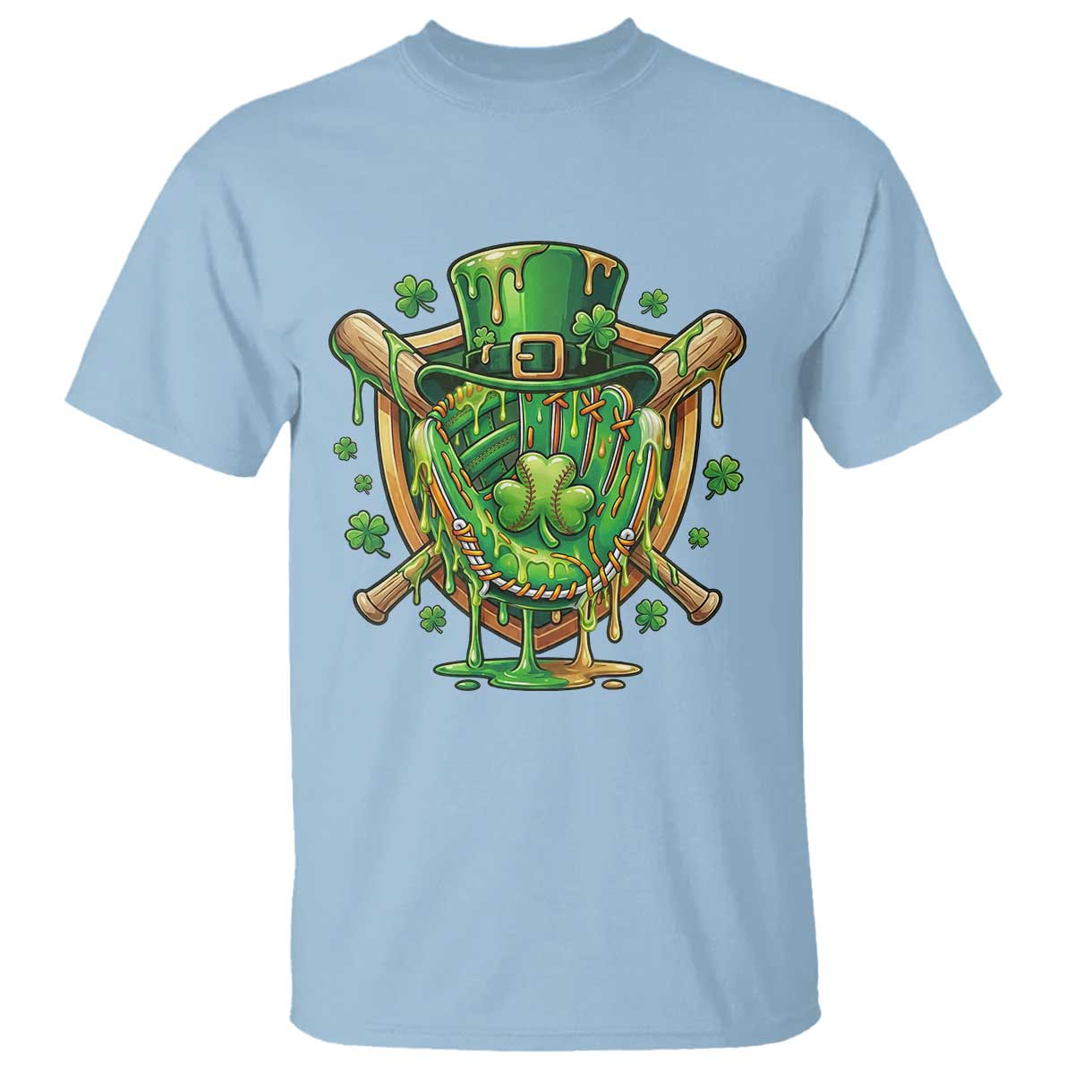 Slimy Shamrock Baseball Glove T Shirt St Patricks Day Gift TS12 Light Blue Print Your Wear