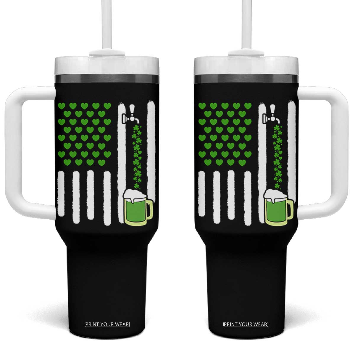St Patricks Day Irish American Pride Gift Tumbler With Handle TS12 One Size: 40 oz Black Print Your Wear