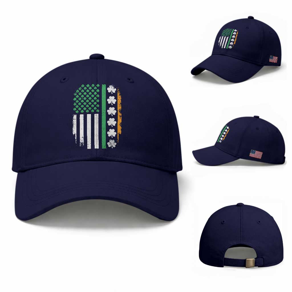 USA Flag With Shamrocks Baseball Cap St Patricks Day Gift TS12 Baseball Cap Universal Fit Dark Blue Print Your Wear