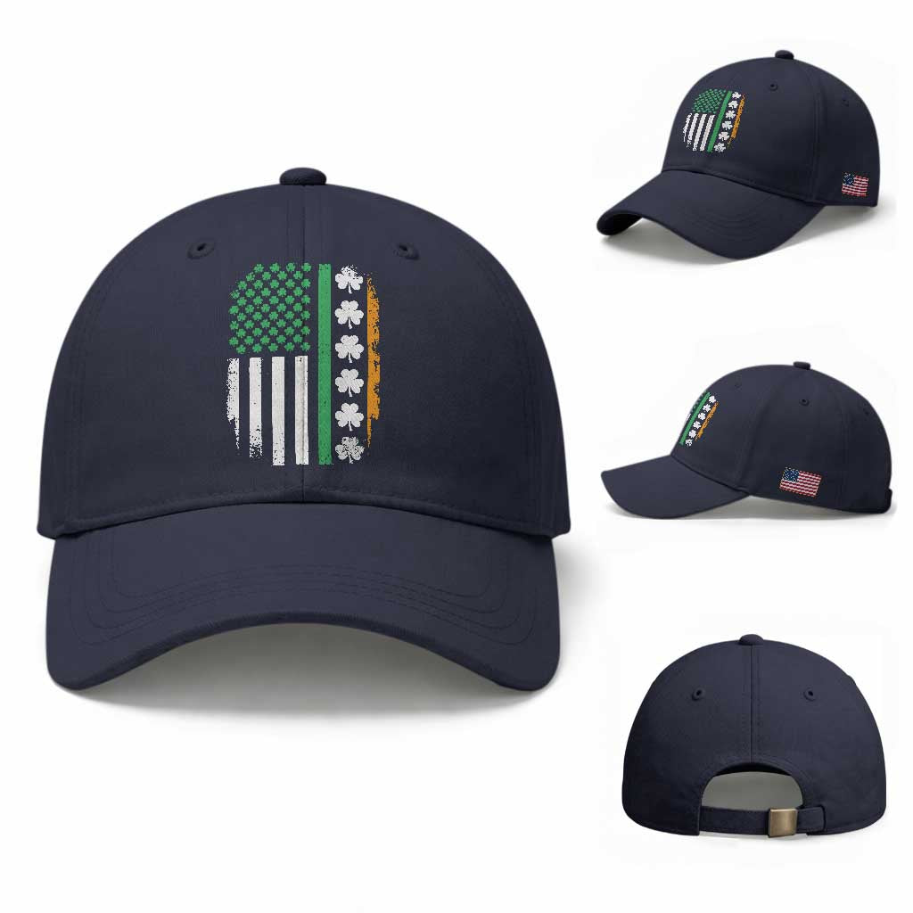 USA Flag With Shamrocks Baseball Cap St Patricks Day Gift TS12 Baseball Cap Universal Fit Navy Print Your Wear