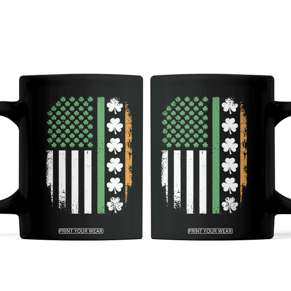 USA Flag With Shamrocks Coffee Mug St Patricks Day Gift TS12 Black Print Your Wear