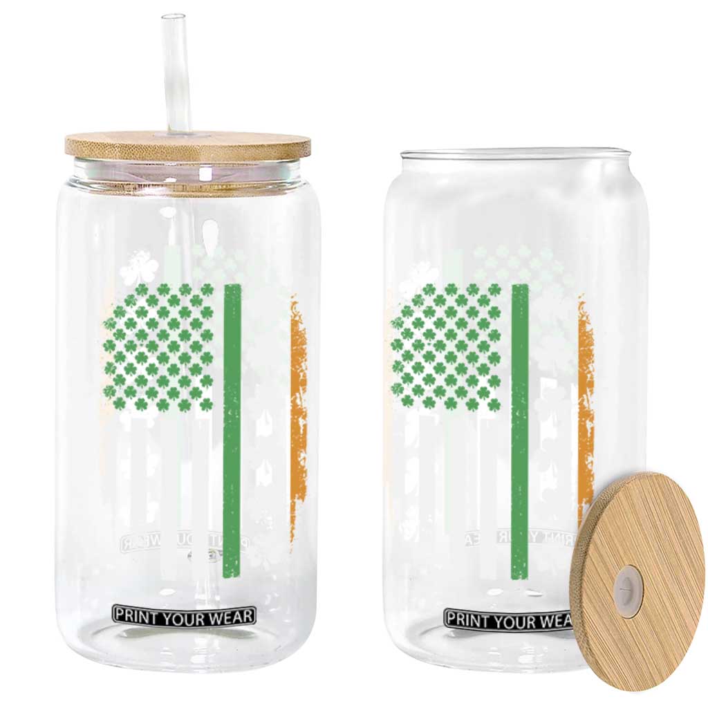 USA Flag With Shamrocks Glass Can St Patricks Day Gift TS12 Print Your Wear